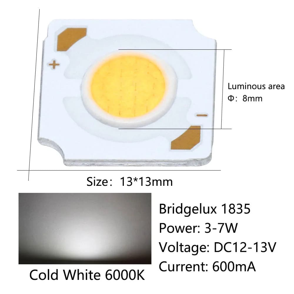 5 pièces LED COB Bridgelux cristal 1835 puce matrice lampe perles 3-7W 12V 600mA blanc chaud froid p