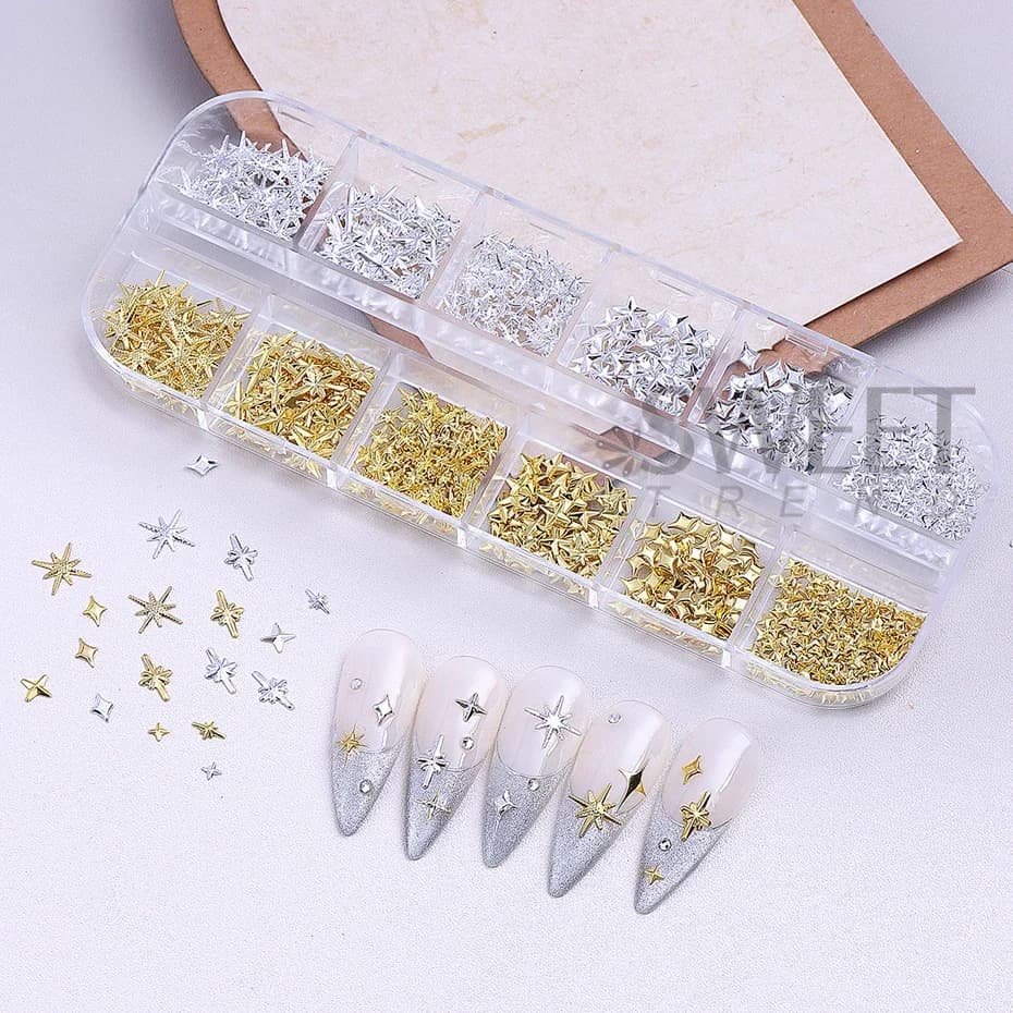 12 grilles or argent étoiles breloque pour ongles 3D métal Rivet étoile Nail Art décoration Y2K Styl