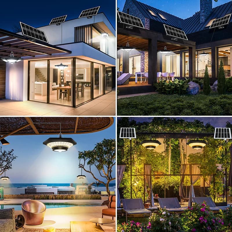Lampes suspendues solaires d'intérieur et d'extérieur avec télécommande 180led, capteur de mouvement