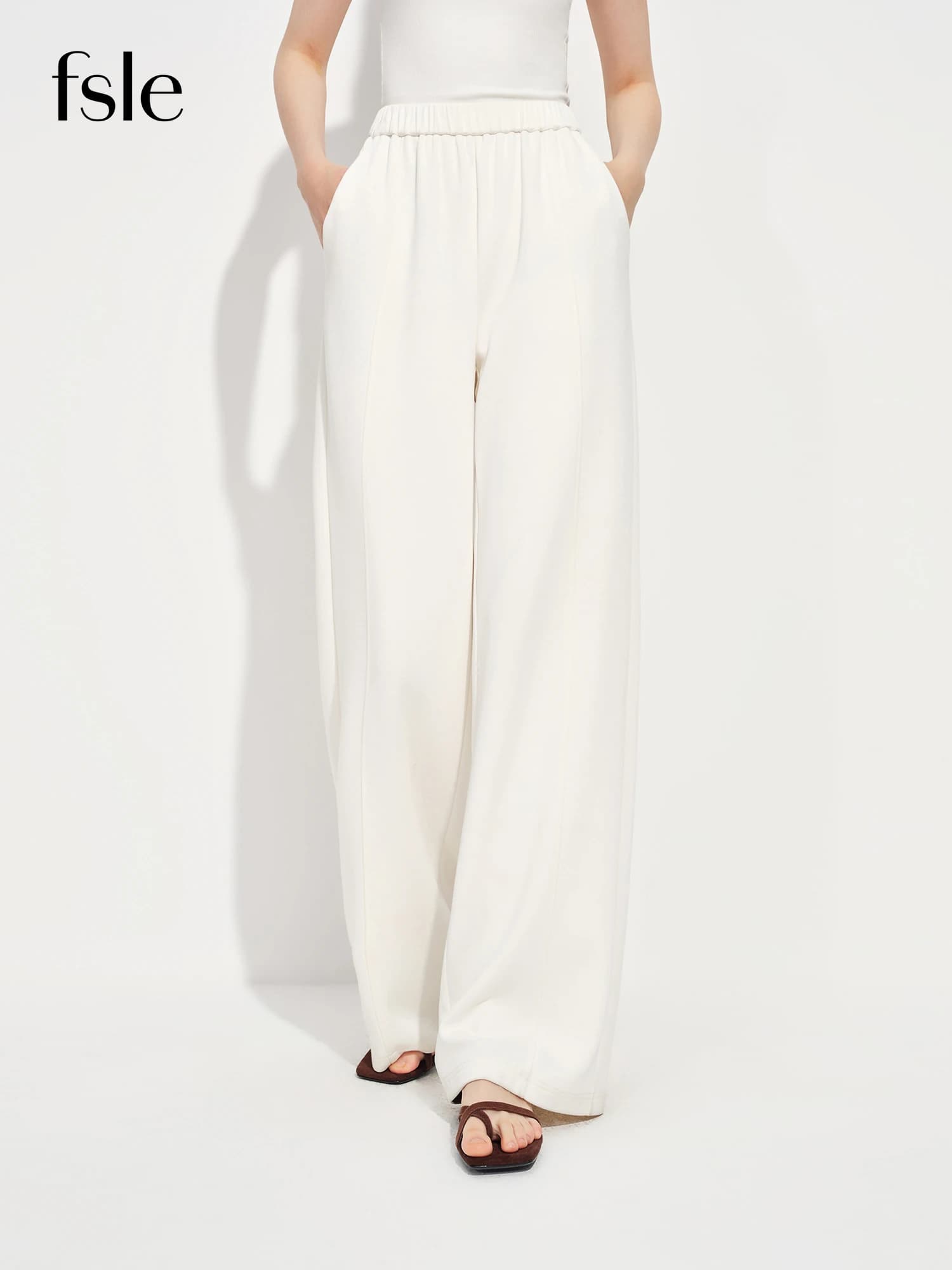 FSLE 2026 Printemps – Pantalon droit taille haute pour femme avec ceinture élastique, coupe ample, d