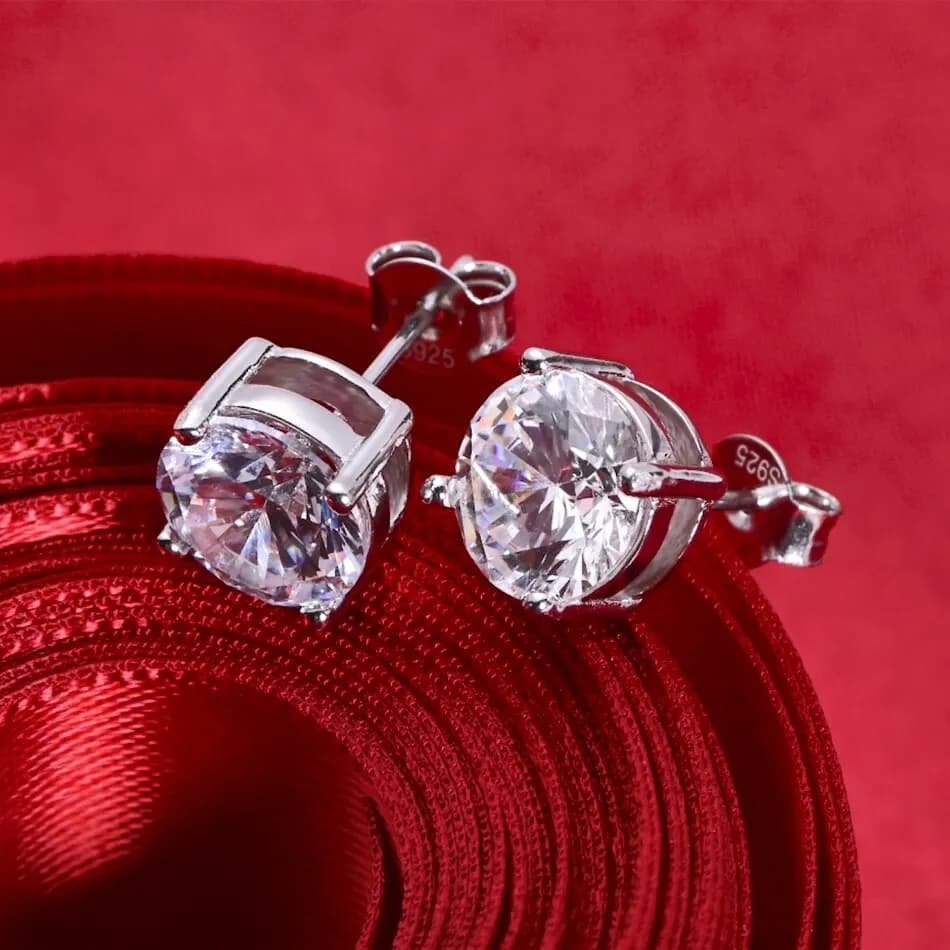 Boucles d'oreilles en argent Sterling 100% Moissanite pour femmes, 0.5-2 Carat, 8.0mm, couleur D, bi