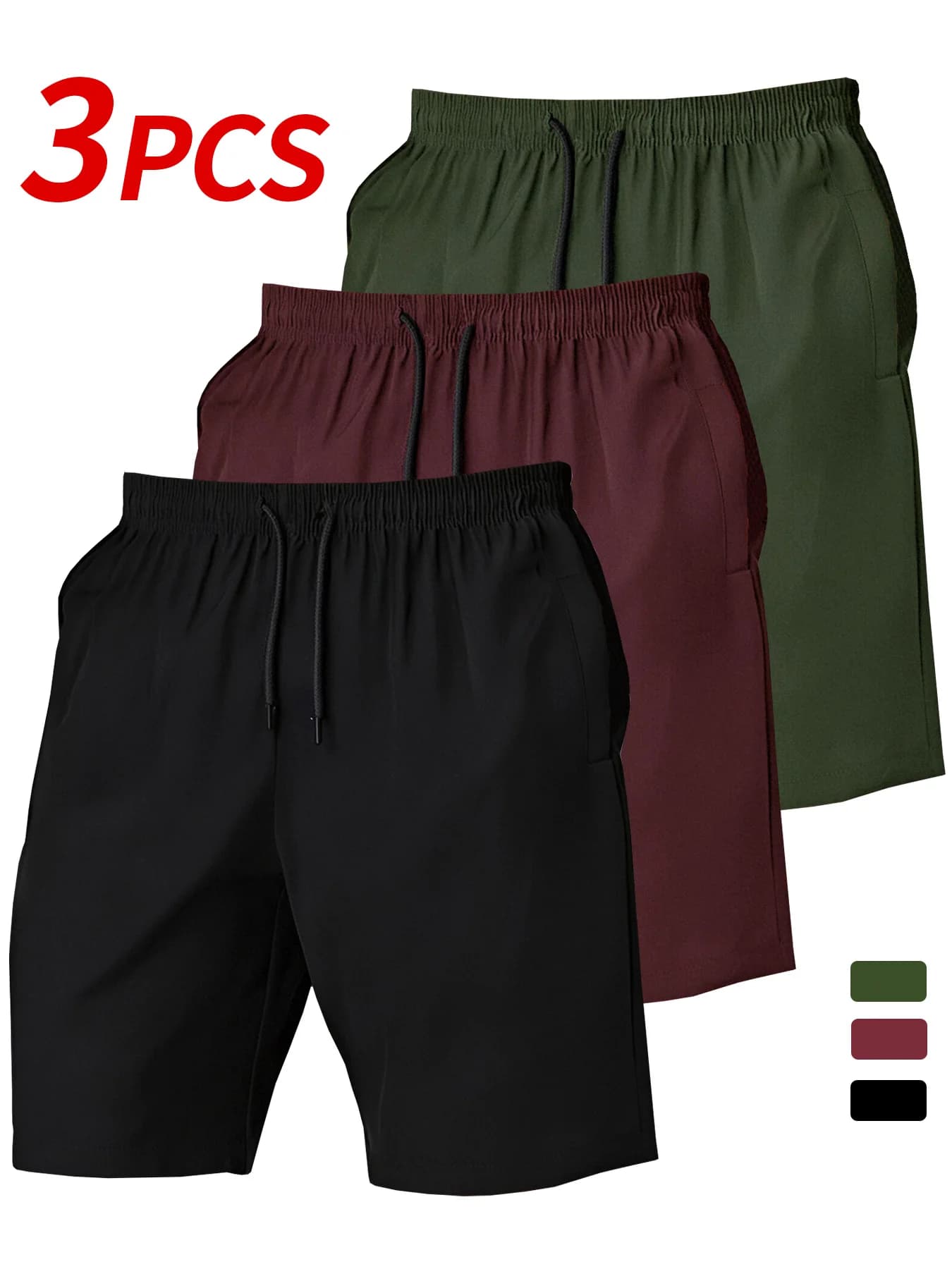 Ensemble de shorts 3 pièces pour homme, séchage rapide, tissu léger et confortable, idéal pour les s