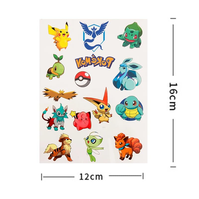 Autocollants de tatouage temporaire Pokemon pour enfants, 3 pièces, autocollant Pikachu, dessin anim