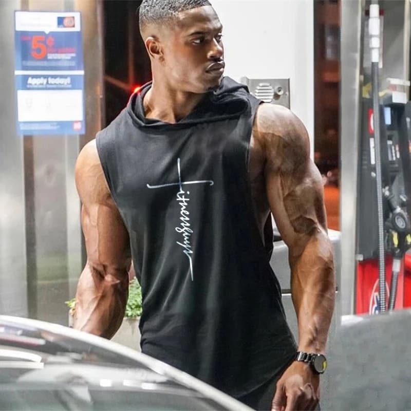 Gym Fitness gilets amples sans manches rue Hip Hop basket-ball débardeurs à capuche coton respirant 
