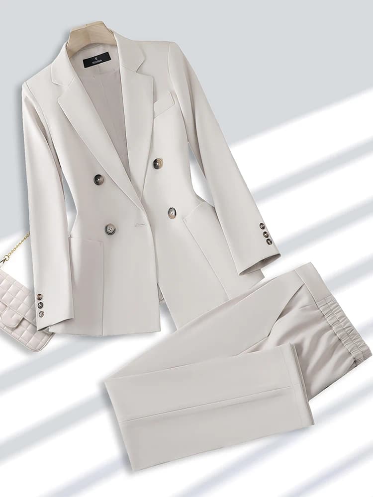 Costume pantalon à la mode pour femmes, tenue de bureau et de travail, Blazer et pantalon Beige, noi