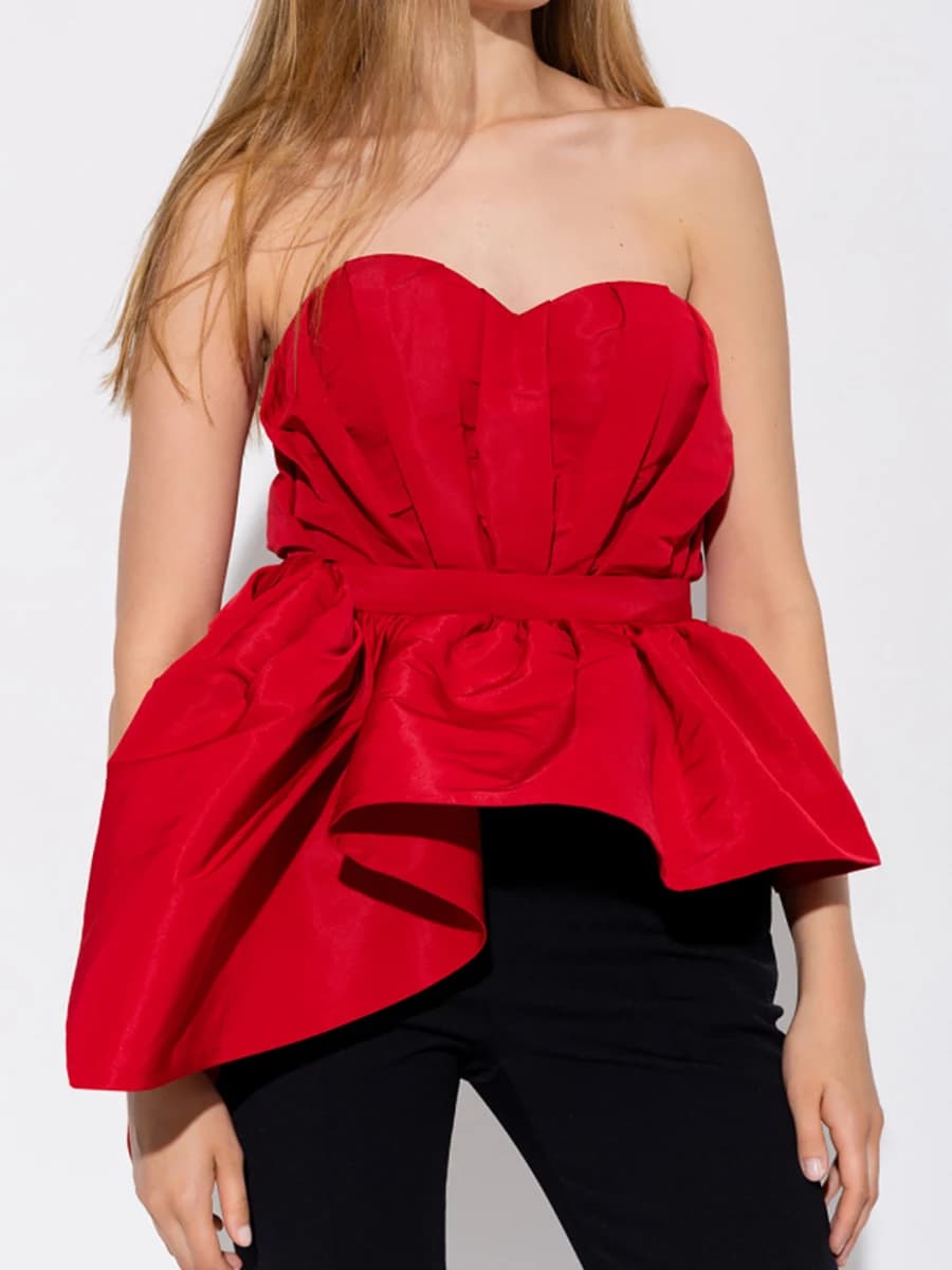 VGH Sexy couleur rouge épissé plis débardeur pour femmes Sweatheart cou sans manches patchwork ferme