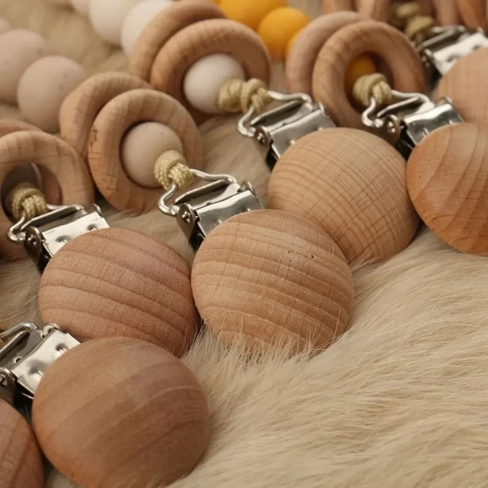 Clips de sucette en bois de hêtre naturel, 5/10 pièces, porte-factice, chaîne, pince à tétine en boi
