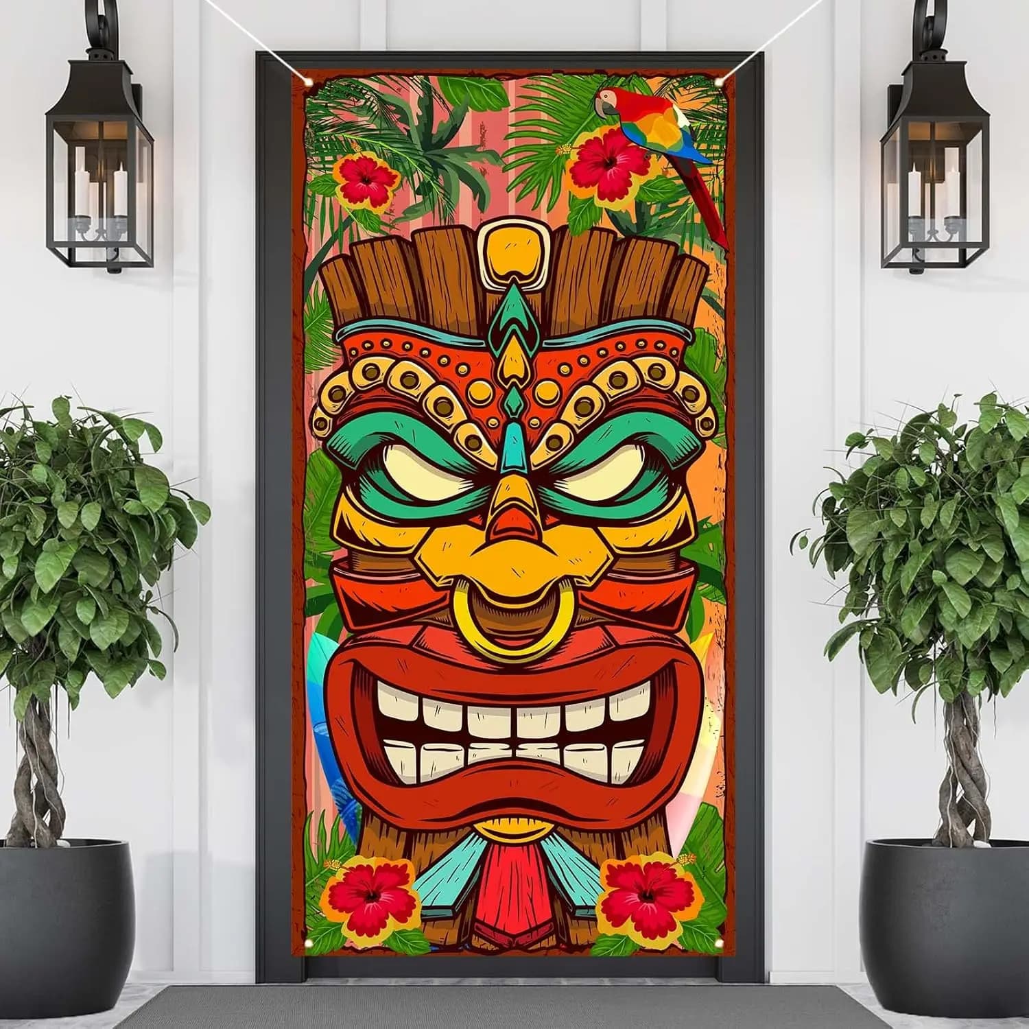 Luau – décorations de fête, couverture de porte Tiki, décor de plage tropicale, bannière suspendue p