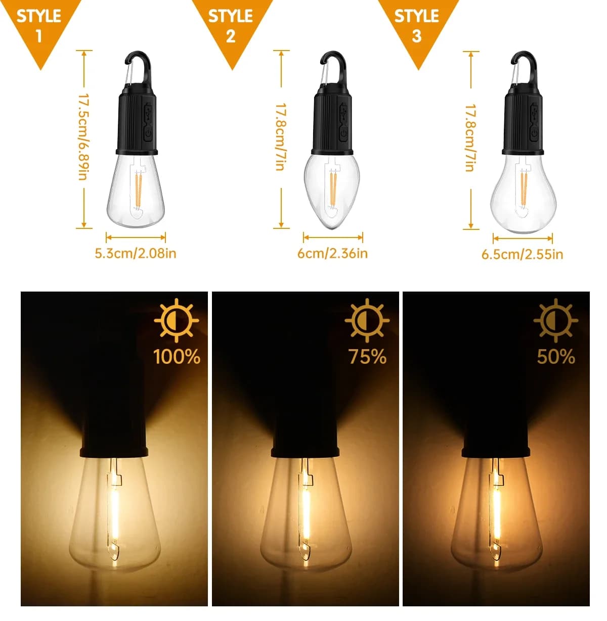 Lampe de Camping LED type-c, Rechargeable par USB, étanche, 400mAh, 100LM, pour tente, avec crochet,
