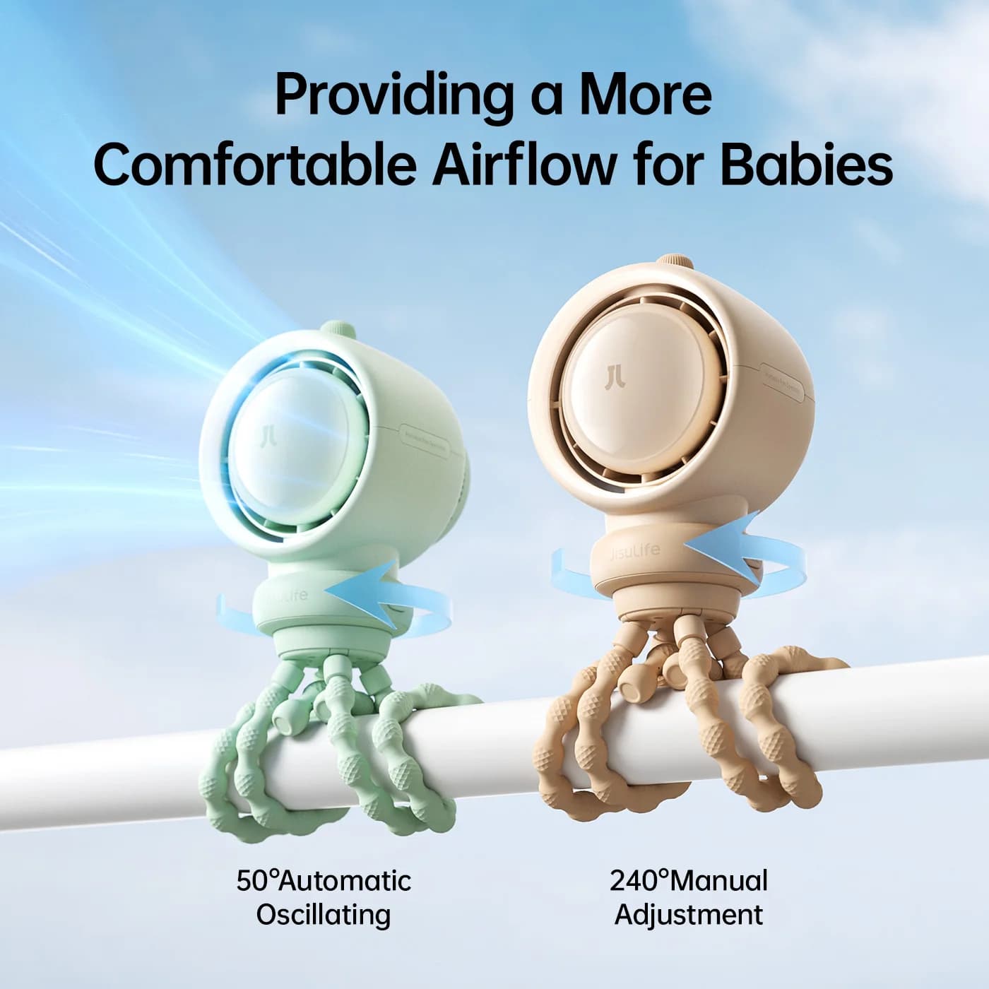 Ventilateur portable pour poussette JISULIFE, technologie Turbo de purification de l'air, vent natur