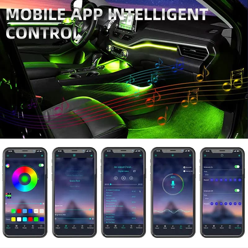 18 en 1 LED lumières d'ambiance de voiture intérieur LED bande acrylique lumière RGB 64 couleur Guid