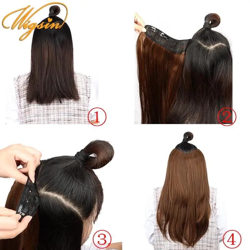WIGSIN synthétique 55 cm en forme de V couches 4 Clips Extension de cheveux longs raides naturel Inv