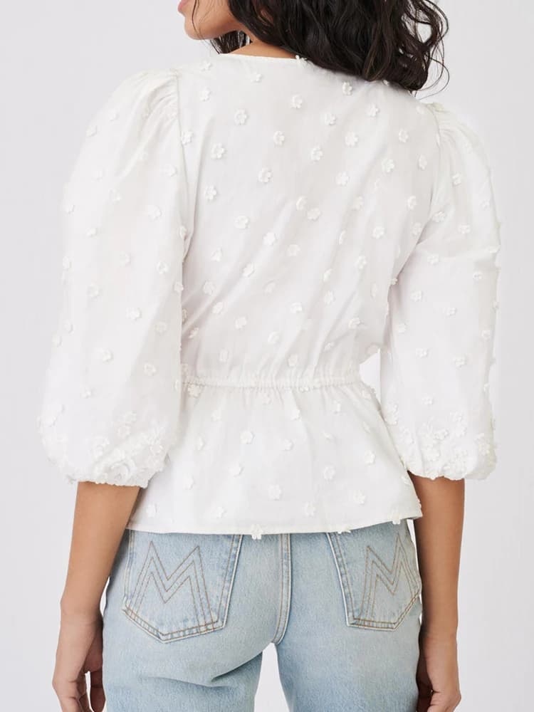 Pouvez-vous psyLady-Chemisier chic à manches bouffantes pour femme, élégant, blanc, avec broderie fl