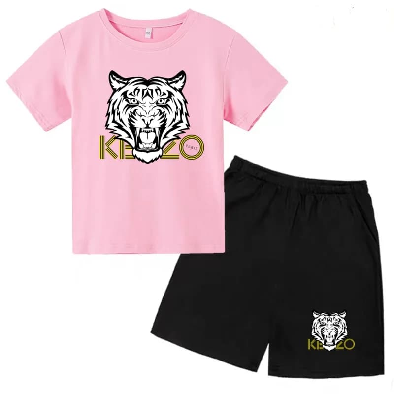 T-shirt d'été pour enfants, motif tigre, manches courtes + short, pour garçons et filles, tout-petit