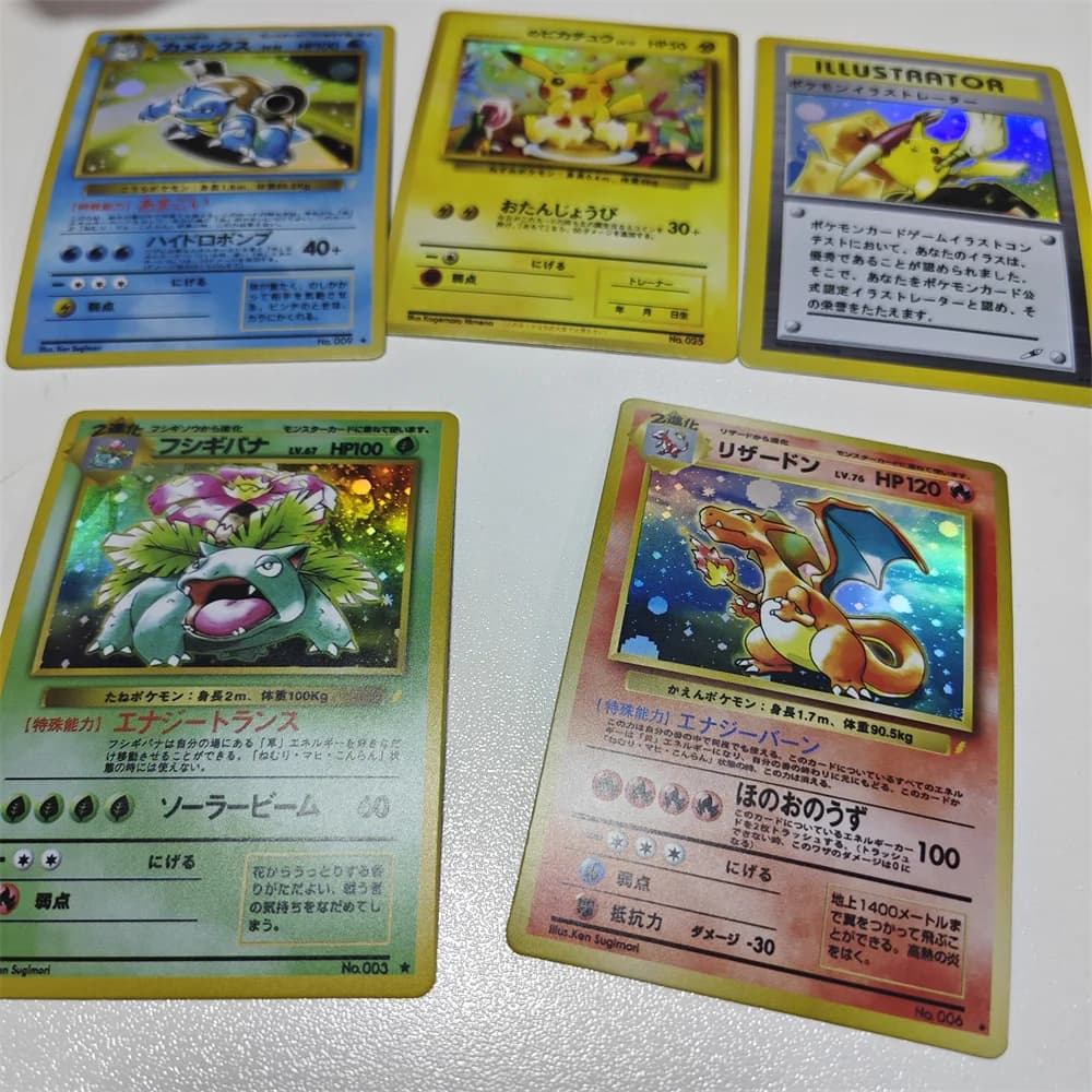 5 ensembles de cartes à collectionner Pokémon 1ère édition, version ancienne, dos de carte Charizard