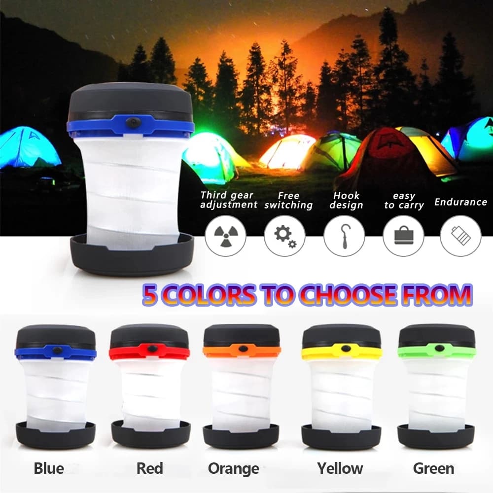Lampe de camping LED pliable télescopique, lampe de tente portable, veilleuse, lumière de secours, l