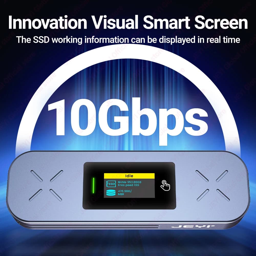 Boîtier SSD externe JEYI Visual Smart M.2 NVMe/SATA, adaptateur USB 3.2 Gen 2 10 Gbit/s, compatible 