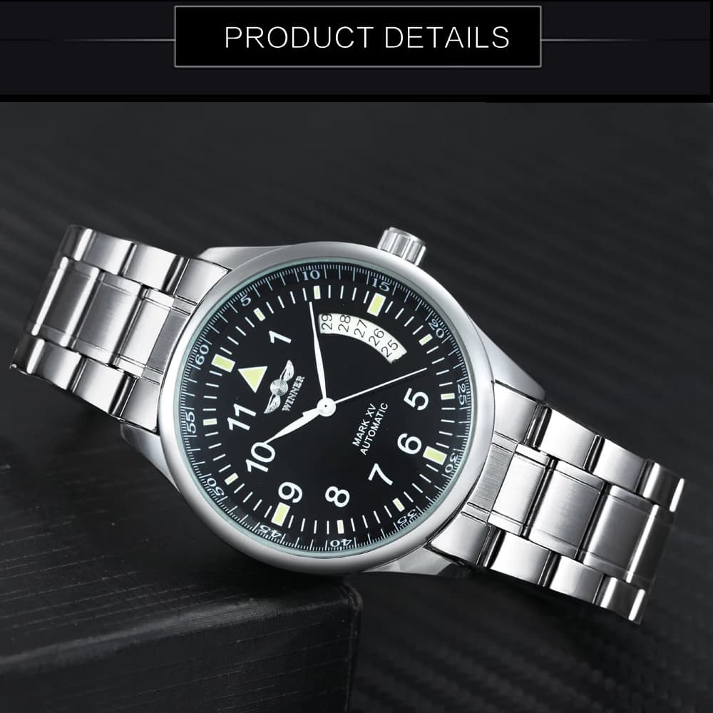 Montre automatique WINNER pour homme, fenêtre de calendrier, cadran noir tendance, bracelet en cuir 