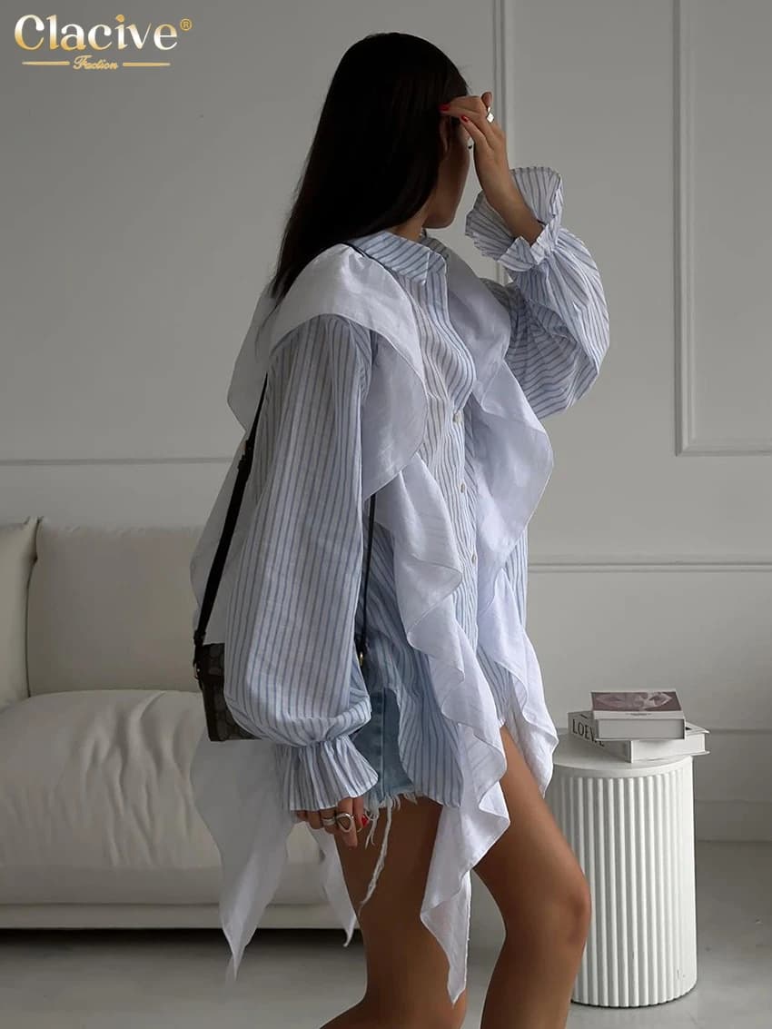 ClacMarkets-Chemisier décontracté à manches longues pour femmes, haut patchwork classique élégant, v