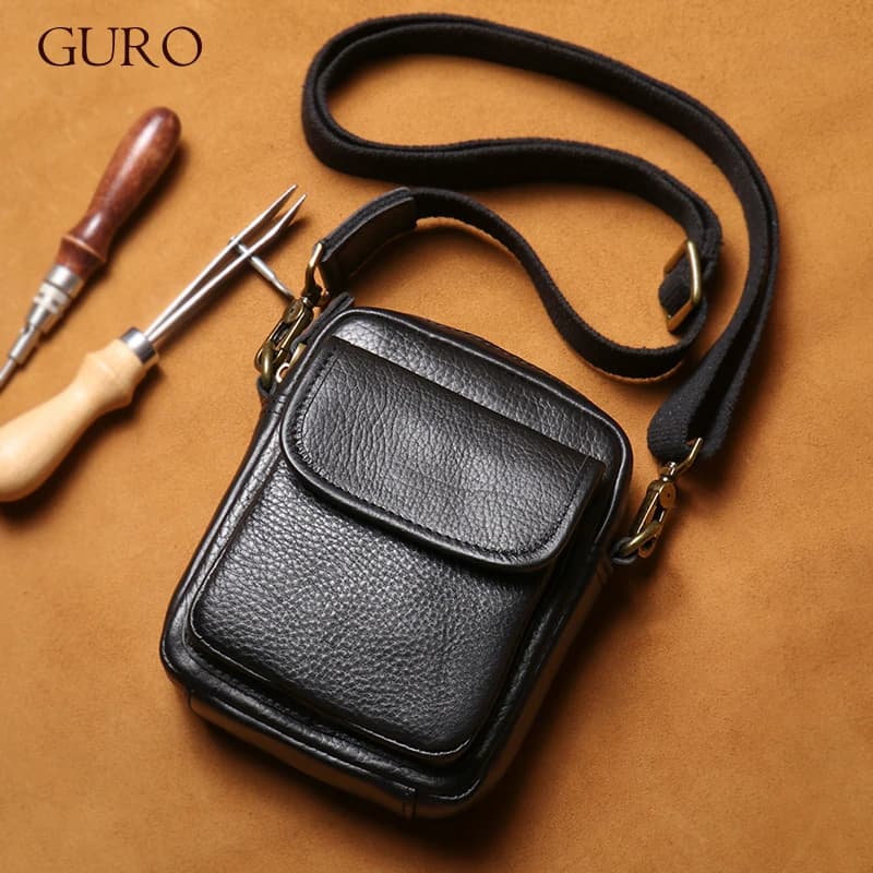 GURO-Sac à bandoulière en cuir véritable pour homme, cuir de vachette couche supérieure, sac pour té