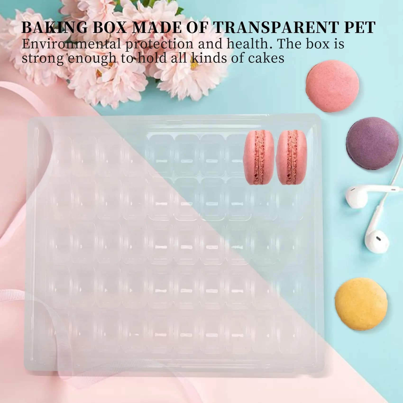 Plateaux de rangement pour macarons français transparents, l'horloge fermable, peut contenir 50 maca