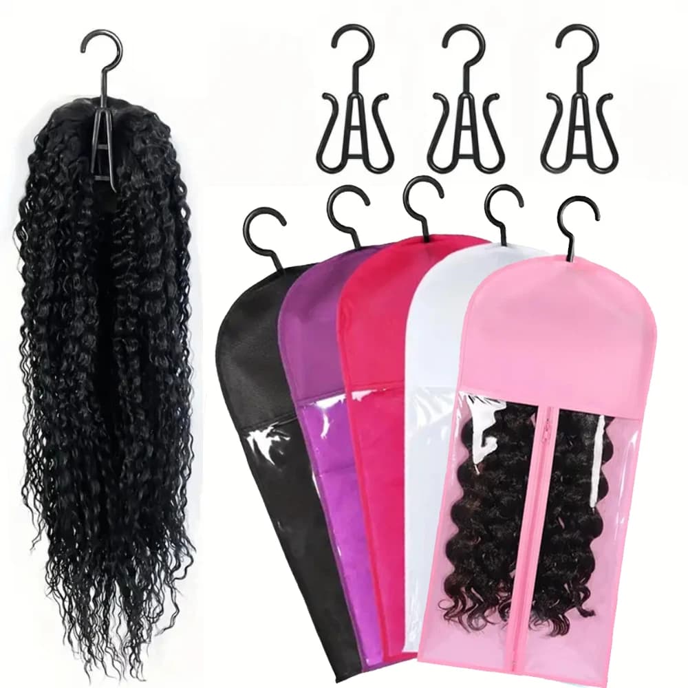 Sacs de rangement pour perruques Premium, 3 pièces, avec cintres métalliques robustes, Design Transp