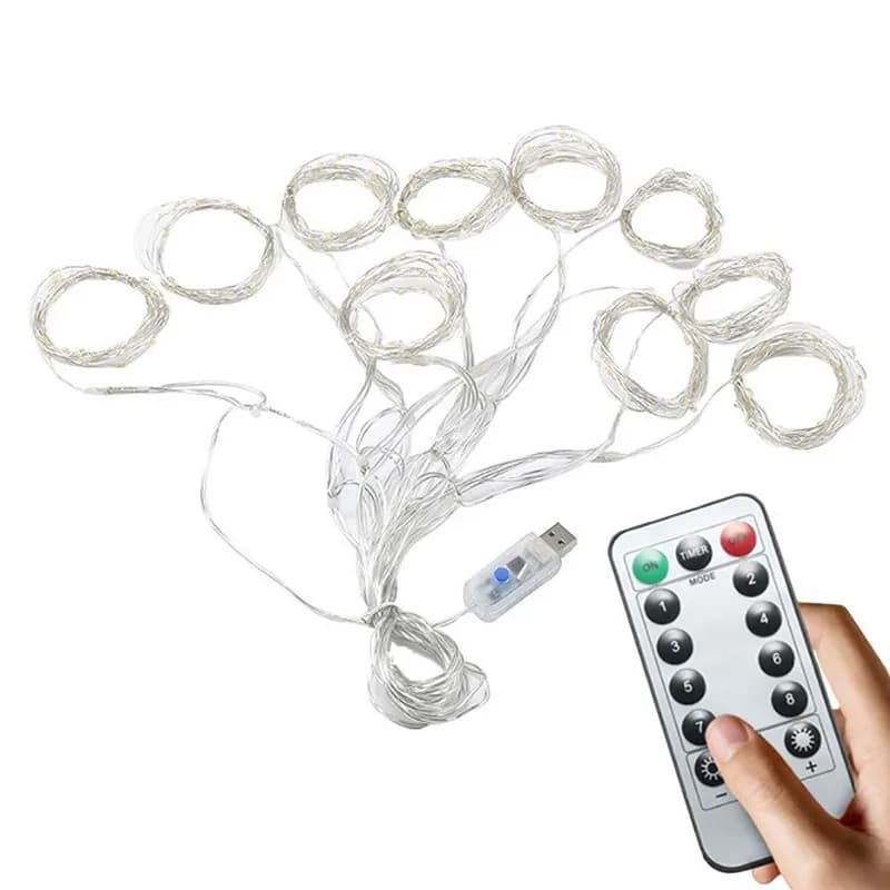 Rideau LED Guirlandes 3x1m lumière chaude télécommande chambre vacances mariage noël décoration fée 