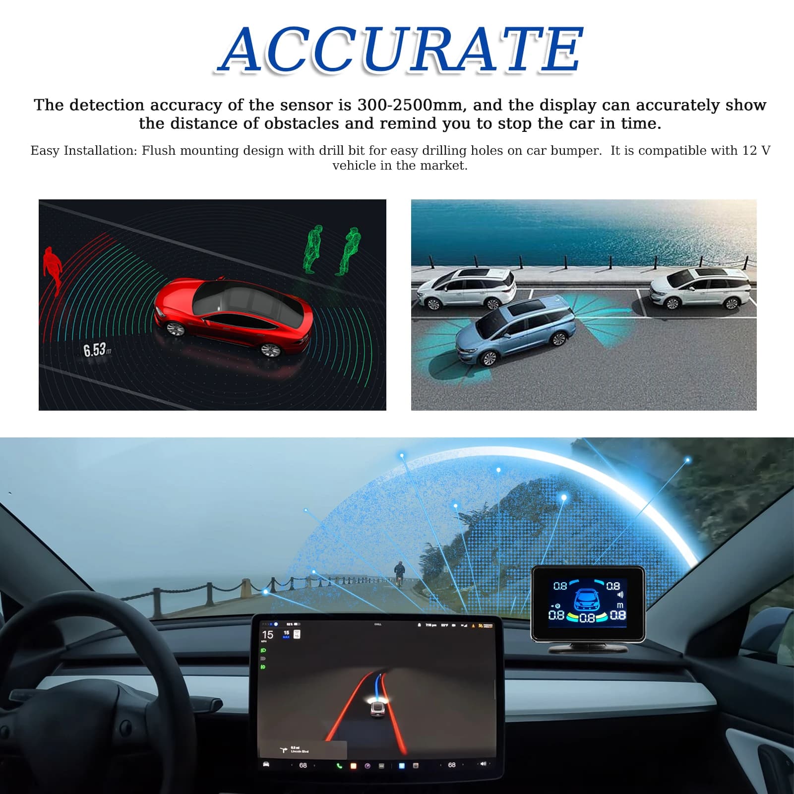 Capteur de stationnement pour voiture, système de radars de recul, Support avant et arrière, avertis
