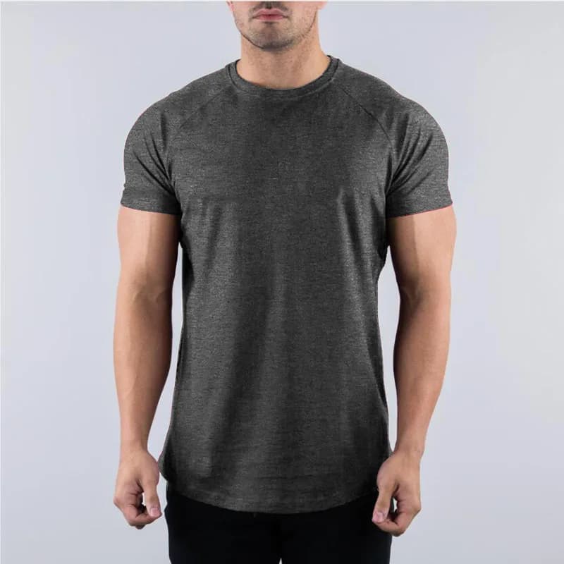 Hommes été maigre T-Shirt style décontracté à manches courtes t-shirt mâle gymnase Fitness Sport cou