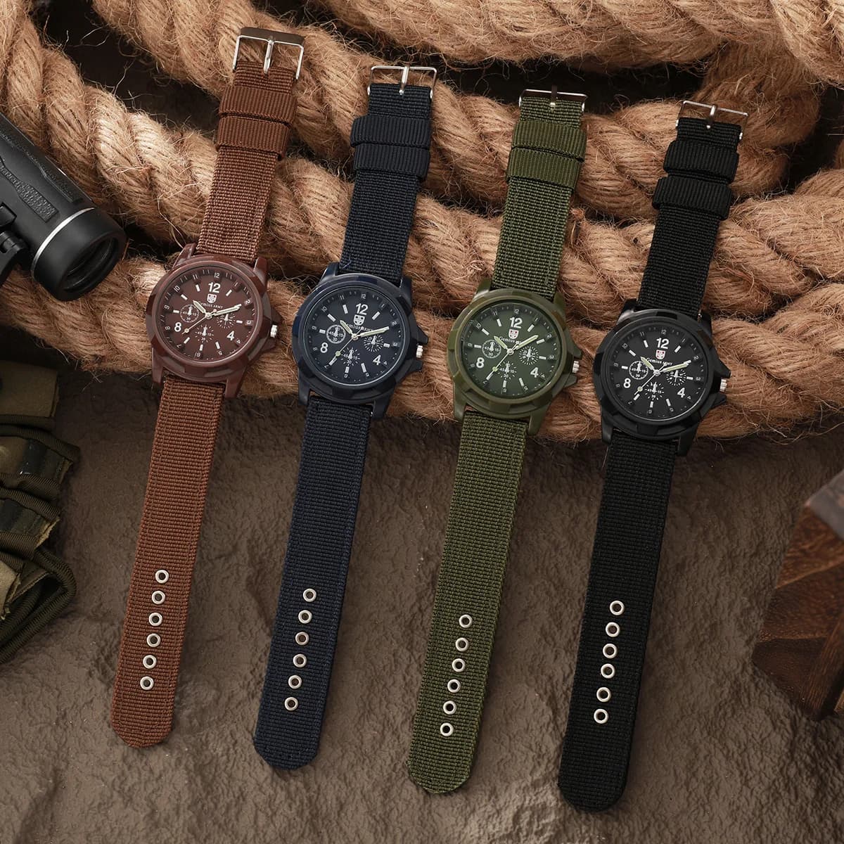 4 pièces hommes montres militaires ensemble Sport décontracté montre à Quartz bracelet en Nylon mâle