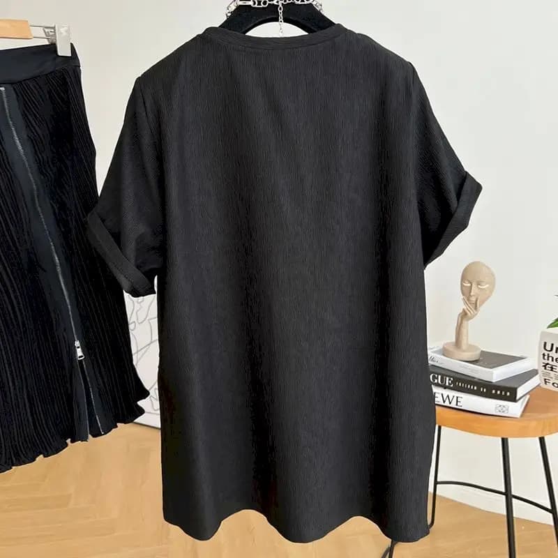 T-shirt Respiré à Manches Courtes pour Femme, Vêtement Fendu, Plissé, à la Mode, Couleur Unie, Tenda