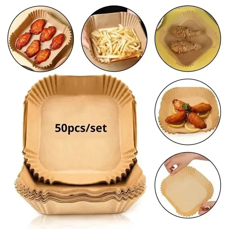 Papier antiadhésif pour friteuse à air de poulet, papiers de cuisson ronds, doublures en papier, acc