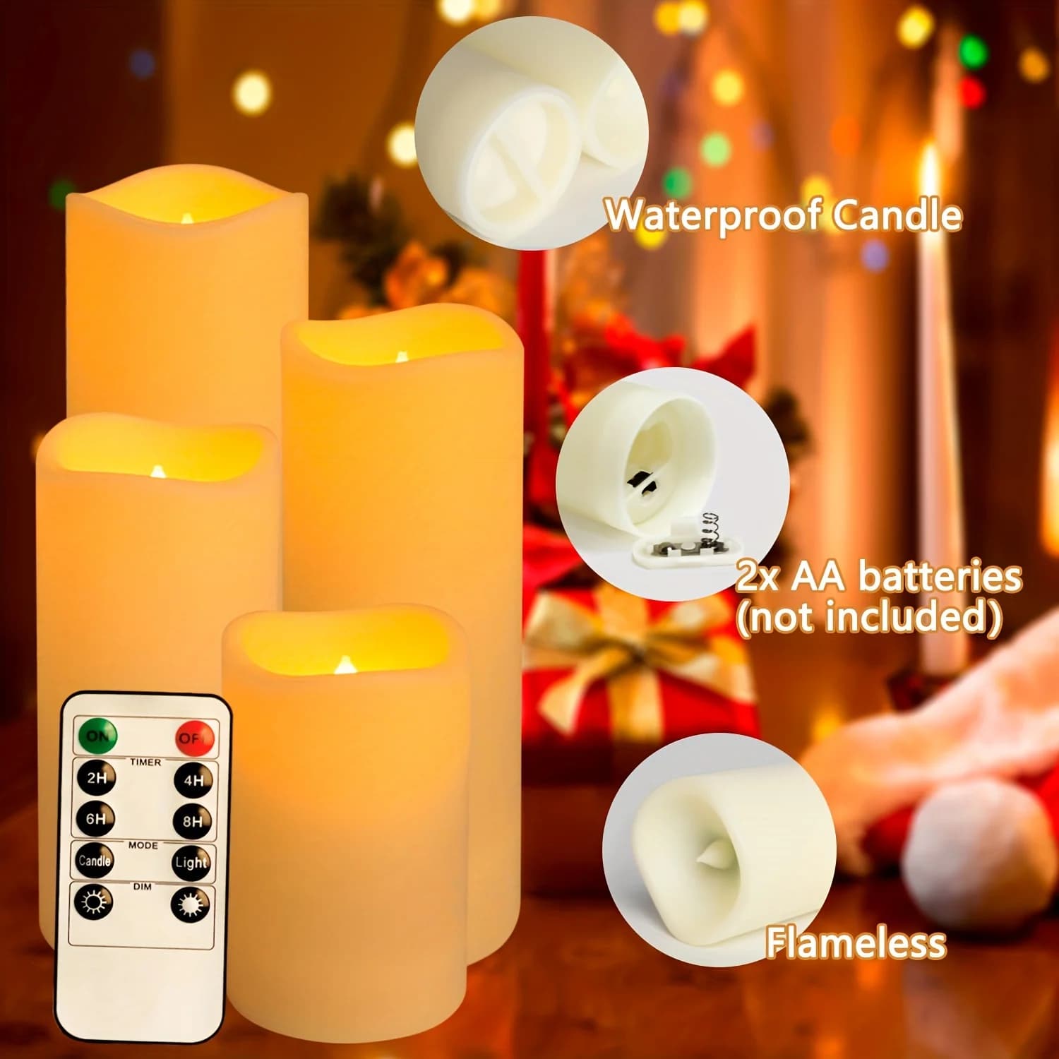 Bougies sans flamme avec télécommande, minuterie 2/4/6/8H, bougies télécommandées étanches pour l'ex