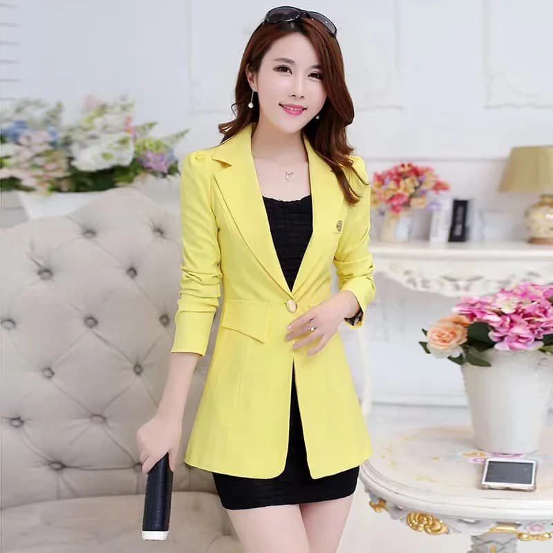 Nouveau Blazer Femme Printemps-Automne 2026 – Veste Unie à Bouton Unique Mi-Longue, Coupe Slim, Gran
