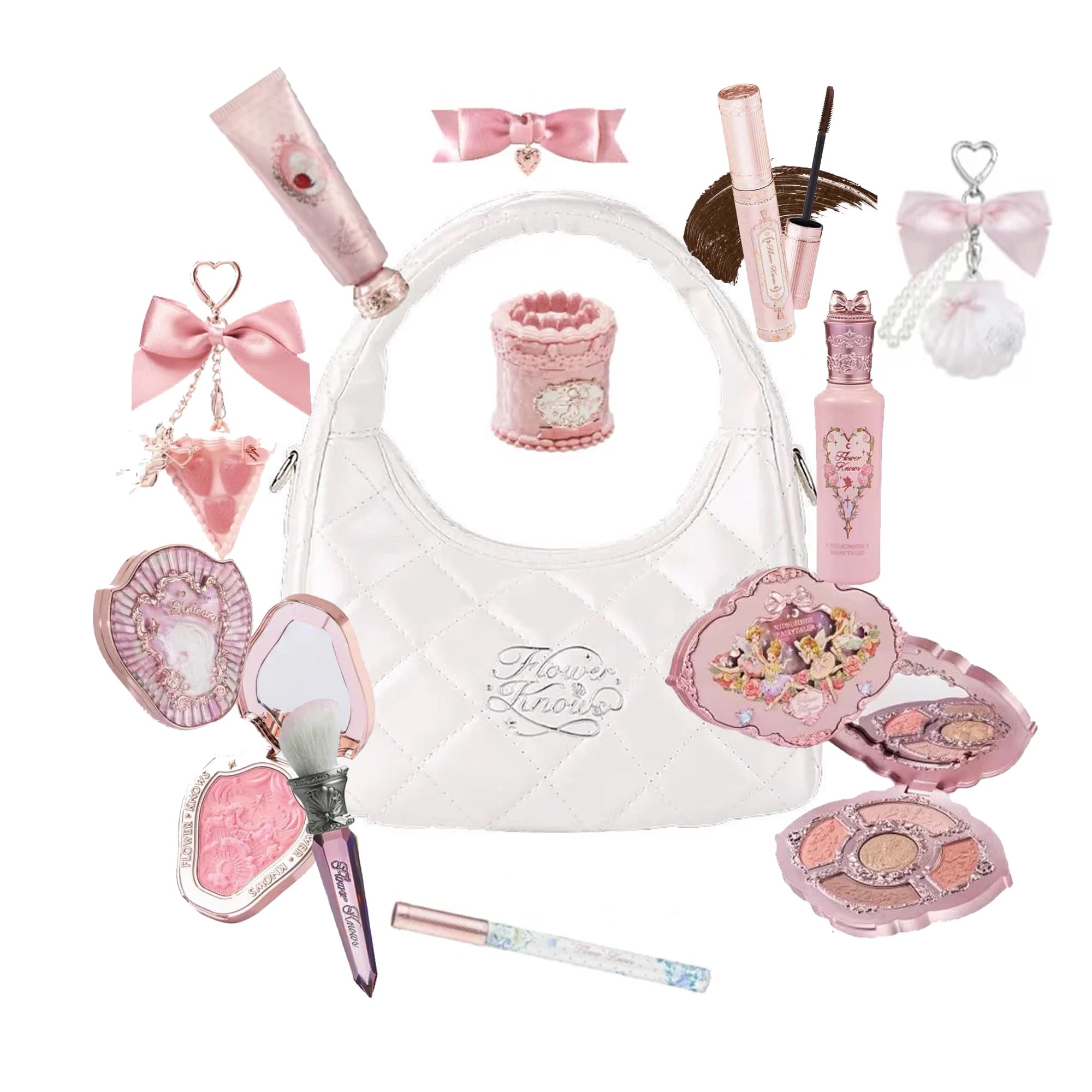 Ensemble de maquillage Flower Knows : Poudre illuminatrice Little Angel, blush, gloss à lèvres Straw