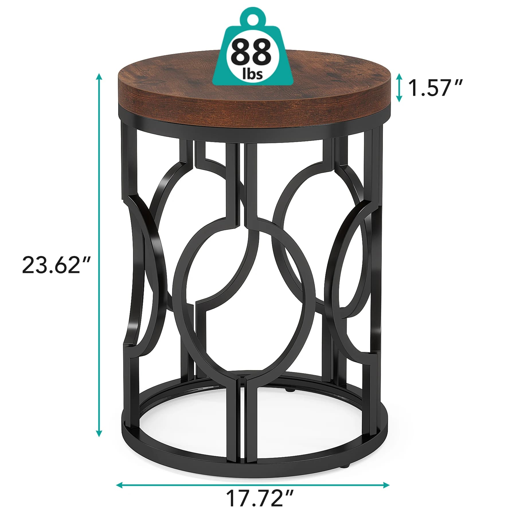 Tribesigns-Table d'appoint ronde, table de chevet industrielle avec cadre creux en métal, petite tab