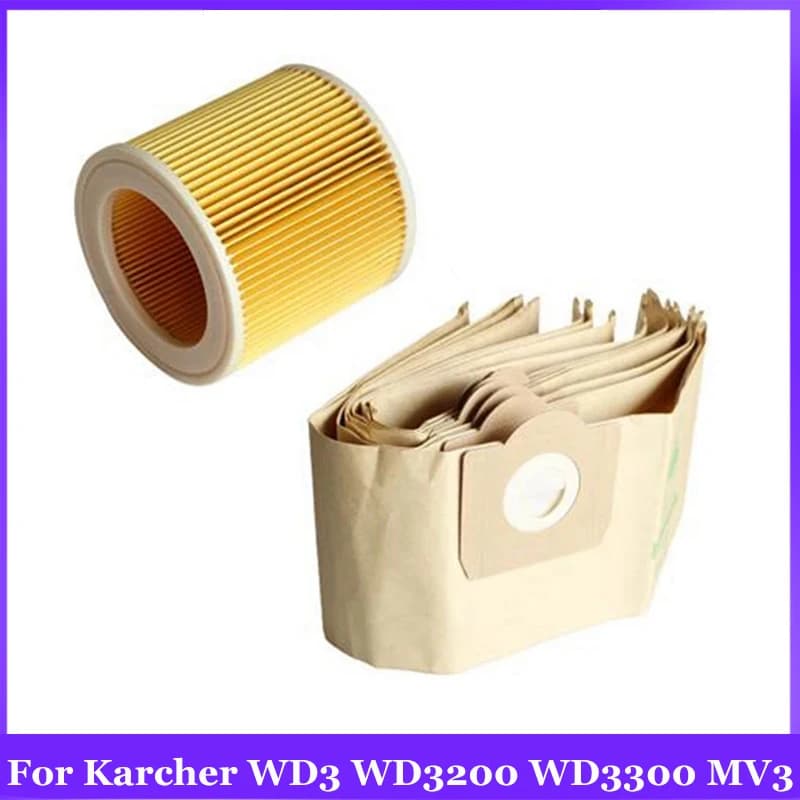 Sac filtre à poussière pour aspirateur Karcher WD3 WD3200 WD3300 MV3, pièces de rechange, filtres He