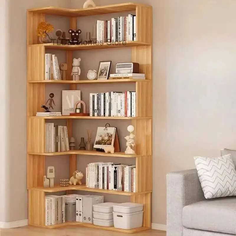 Bibliothèques multicouches modernes pour l'étude, bibliothèque de rangement d'angle en bois massif, 