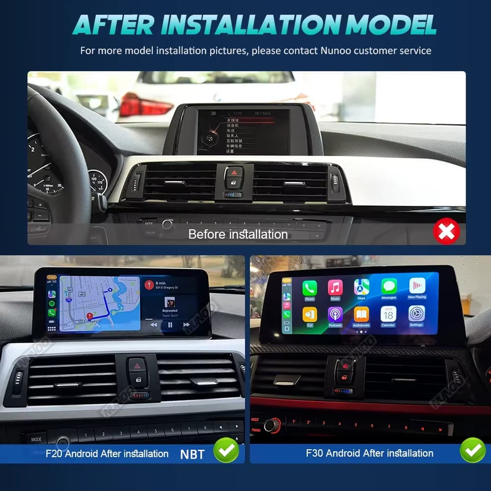 Carplay sans fil Android 14 pour BMW F20 F30 F21 F22 F31 F32 F33 F34 F36 NBT EVO Lecteur multimédia 