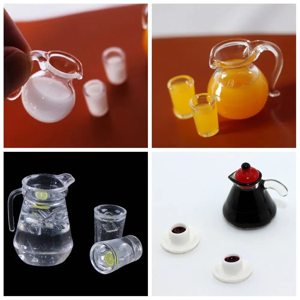 Carafe à boisson l'inventaire, modèle de simulation, tasse à café, lait, citron, eau, jus d'orange, 