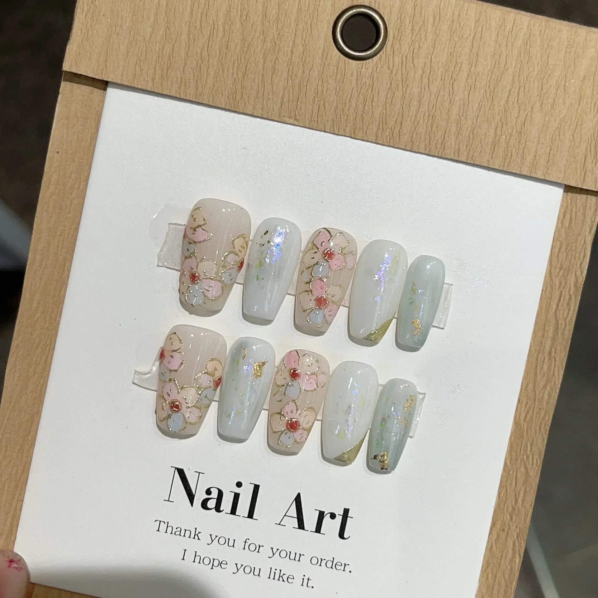10 pièces bleu à la main presse sur ongles ensemble Ballet portable artificiel faux ongles décoratio