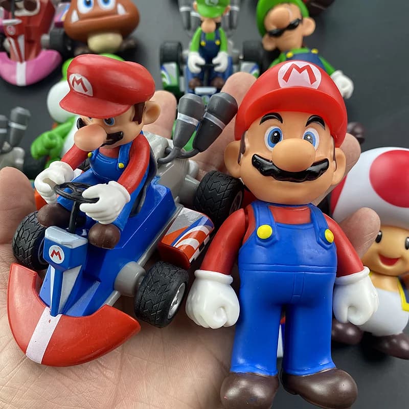 Super Mario Bros Karting Luigi Bowser Princess Peach Yoshi Toad Action Figure Toys, Rib Back Car, An