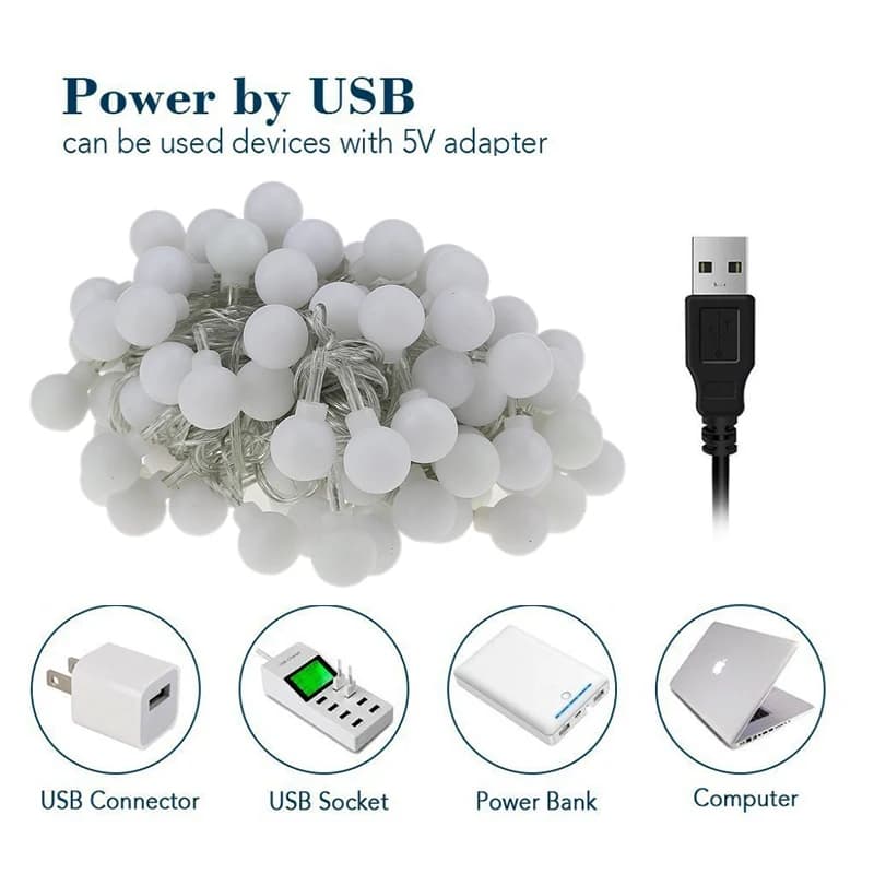 Guirlande lumineuse de Noël extérieure étanche 5V, boules lumineuses féeriques USB, guirlande de lum