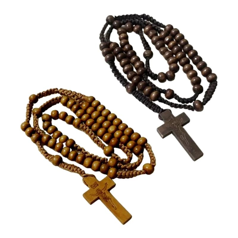 Collier chapelet en perles de bois, artisanat de charme, pour décoration de chambre à coucher, églis