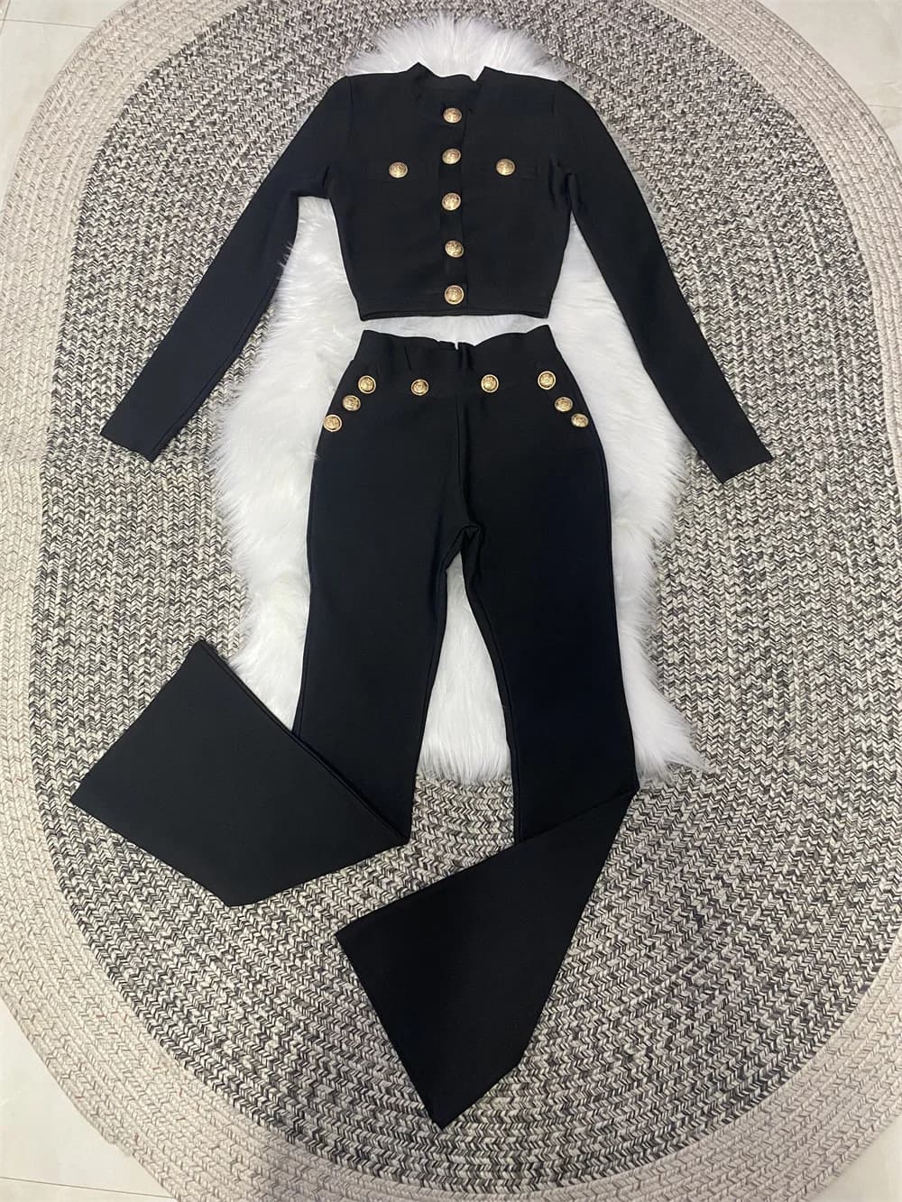Nouveau Style d'automne couleur noire femmes à manches longues bouton rayonne Bandage manteau pantal