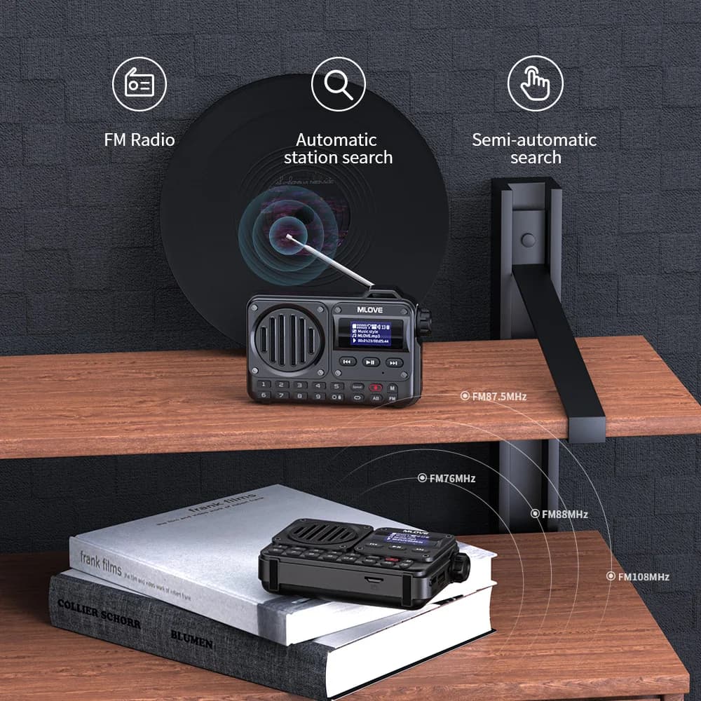 MLOVE – haut-parleur Bluetooth BV800 Super Portable, avec Radio FM, écran LCD, antenne, entrée AUX, 