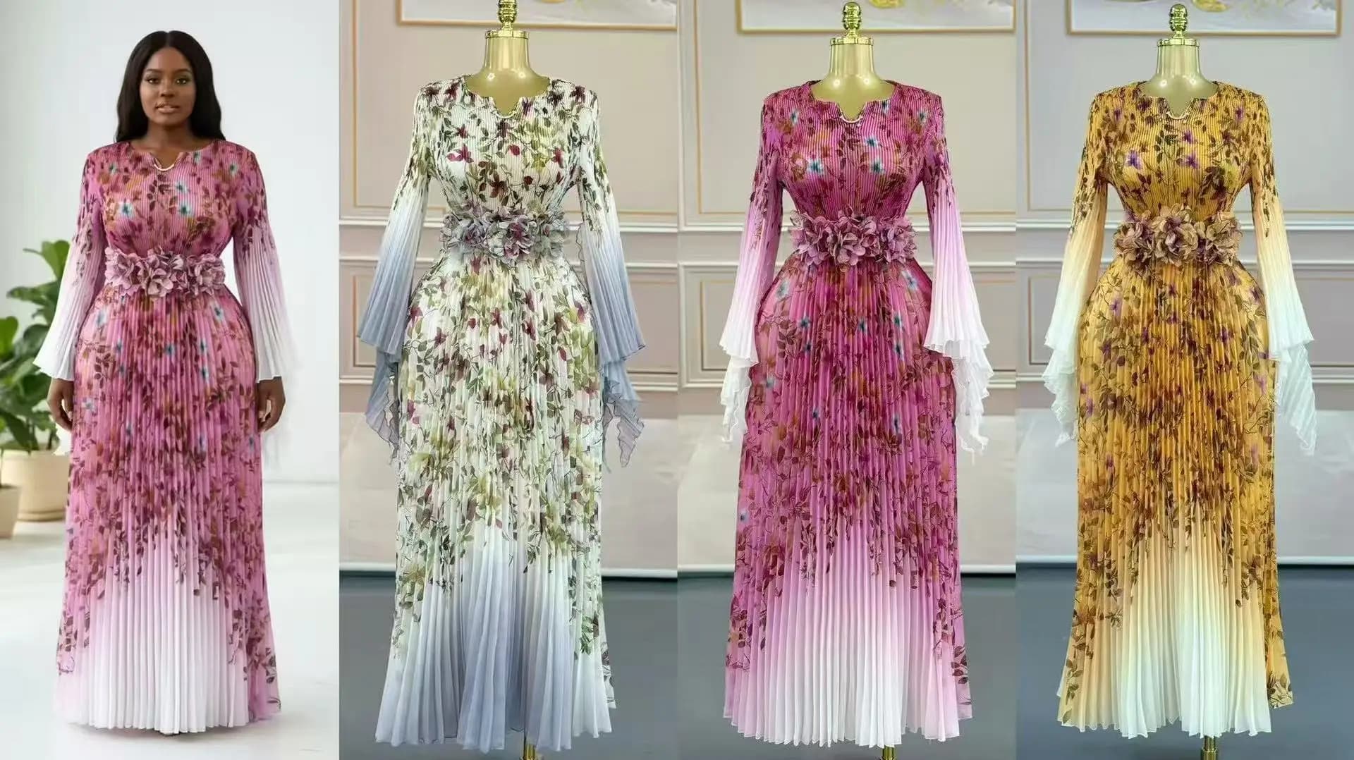 Miyake 2025 robe africaine élégante robe d'automne nouveau tempérament célébrité taille mode robe lo