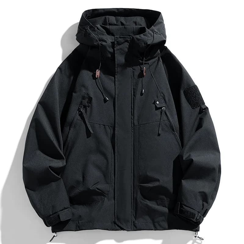 Coupe-vent hommes veste à capuche manteau à glissière Cargo imperméable noir Bomber Camping ample mi