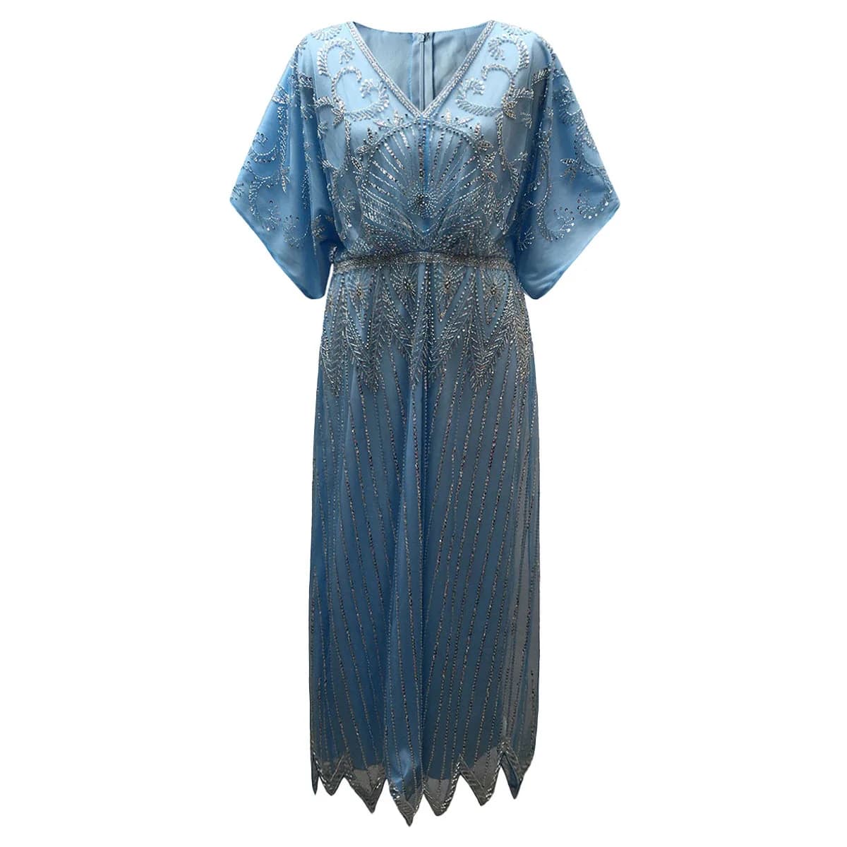 Robe de soirée longue à paillettes pour femmes, élégante, col en V, manches courtes, ligne A, taille