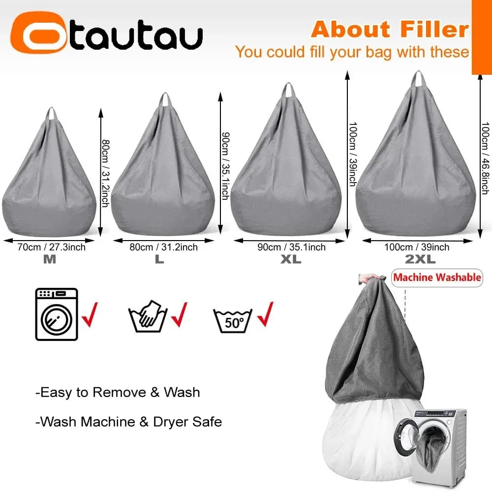OTAUTAU-Grand pouf en coton et lin, housse sans remplissage, siège d'angle, pouf paresseux, chaise d